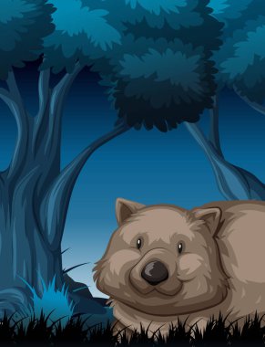 Doğa gece sahne çizimde Wombat