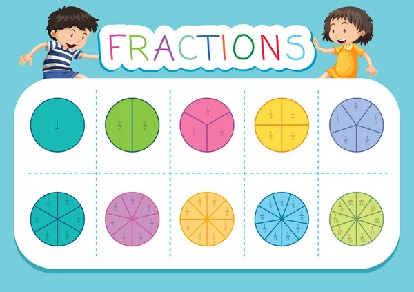 Math Fractions Worksheet Illustration — Stock Vector