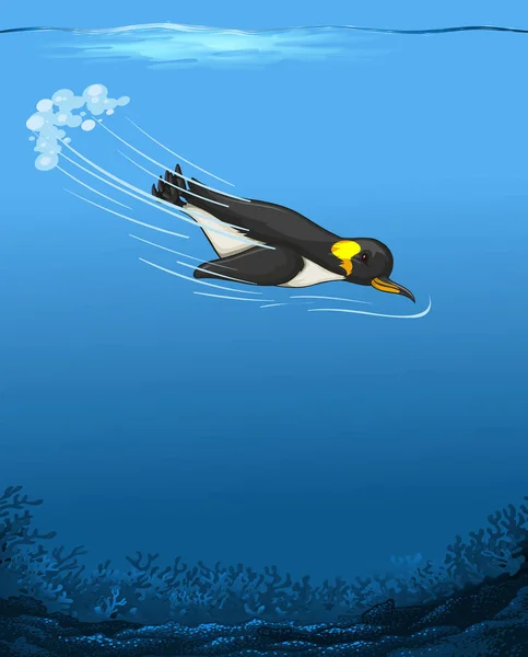 Pinguim Nadando Ilustração Subaquática —  Vetores de Stock