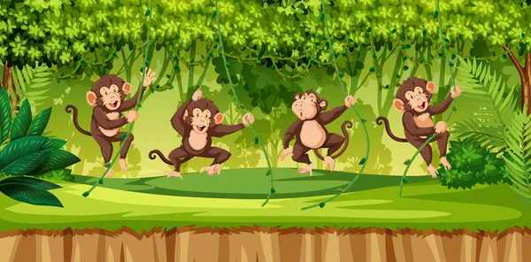 Małpa Dzikim Lesie Ilustracja — Wektor stockowy