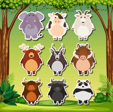 Vahşi hayvanlar etiket resimde kümesi