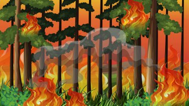 Bir orman yangını felaket arka plan illüstrasyon