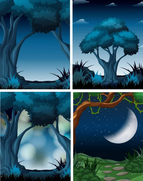 Ensemble Illustration Scène Forêt Sombre — Image vectorielle