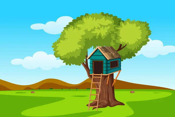 Una Casa Árbol Naturaleza Ilustración — Vector de stock