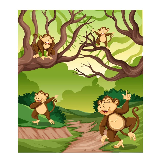 Monkey in the wild forest illustration