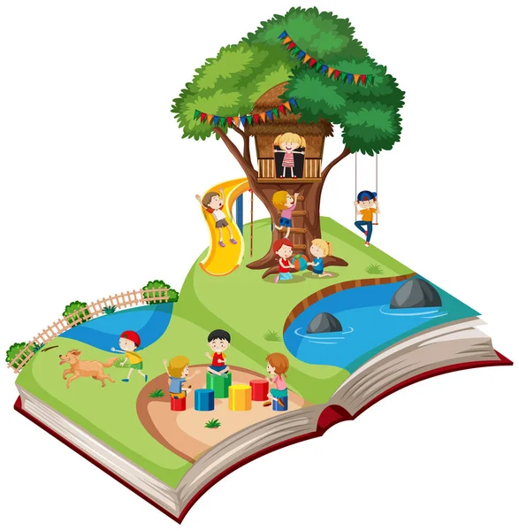 Offenes Buch Spielplatz Thema Illustration — Stockvektor