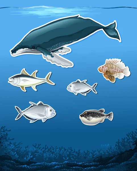 Illustration Nombreux Poissons Sous Marins — Image vectorielle