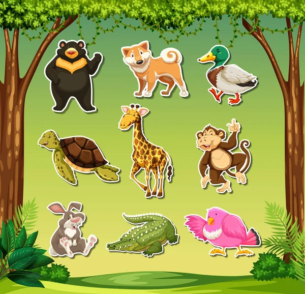 Set of wild animals sticker illustration
