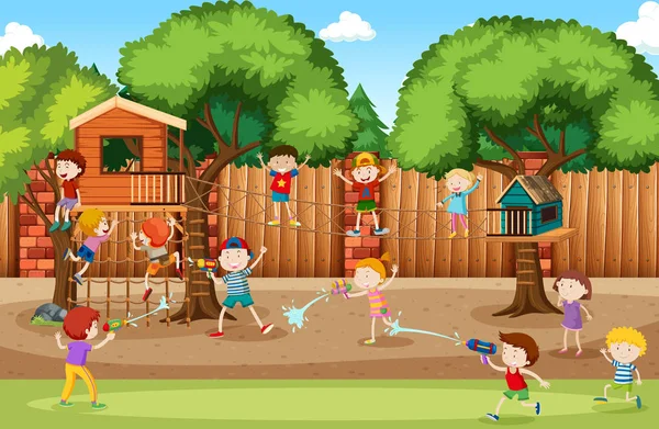 Bambini Parco Giochi Illustrazione — Vettoriale Stock