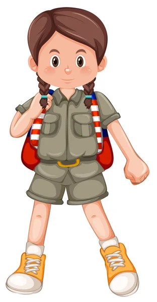 Una Chica Morena Scout Carácter Ilustración — Vector de stock
