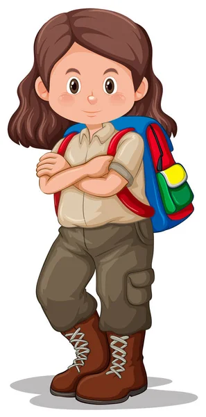 Uma Morena Menina Scout Personagem Ilustração — Vetor de Stock