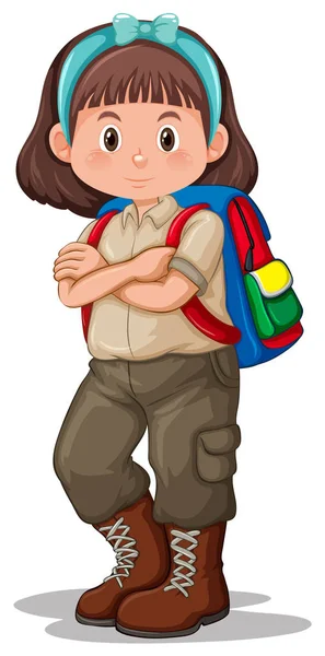 Uma Morena Menina Scout Personagem Ilustração —  Vetores de Stock