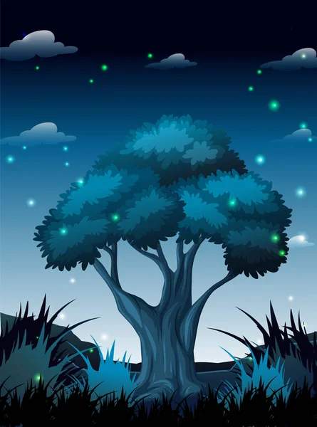 Dunkle Nacht Wald Illustration — Stockvektor