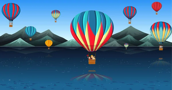 Kinder Fahren Heißluftballon Illustration — Stockvektor