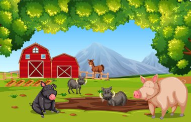 Çiftlik sahne hayvanlar çizim ile