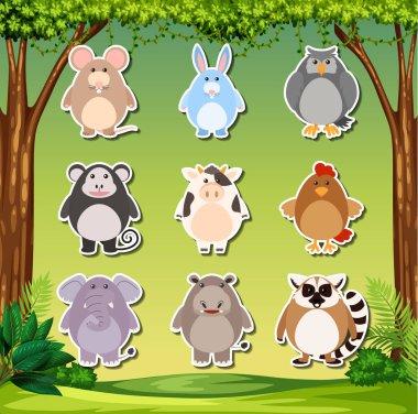 Hayvan etiket paketi illüstrasyon ayarla