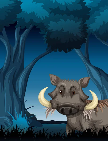 Warthog Ilustração Cena Noturna —  Vetores de Stock