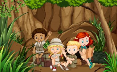 Grup izci orman çizimde ile