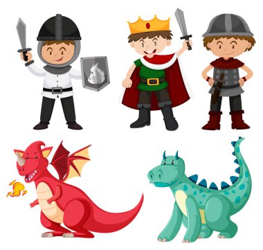 Dragon ve tür karakteri illüstrasyon