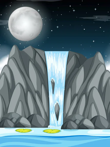 Waterval Nacht Scène Illustratie — Stockvector