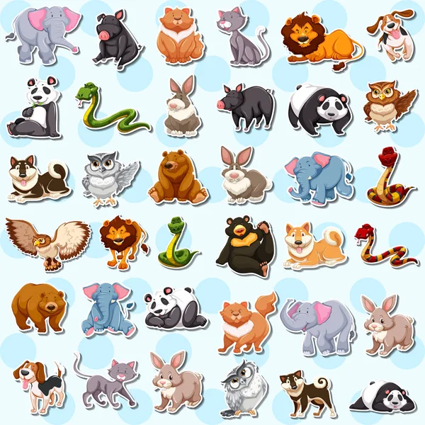 Verzameling Van Cute Dieren Sticker Illustratie — Stockvector