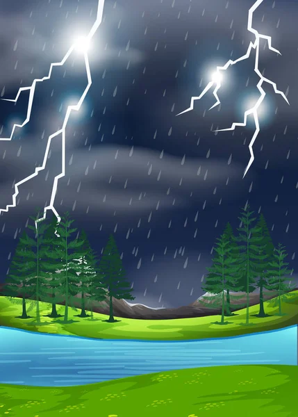 Uma Tempestade Ilustração Cena Natureza — Vetor de Stock