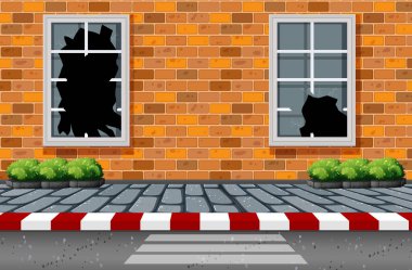 Sokak sahne çizimde parçalanmış windows