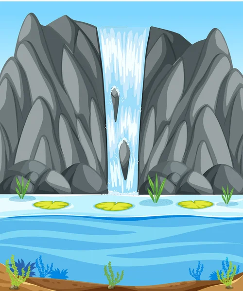 Simple Waterfall Scene Illustration — Stock Vector