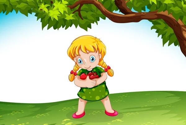 Niña Sosteniendo Manzanas Ilustración — Vector de stock