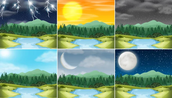 自然风景不同的天气例证的集合 — 图库矢量图片