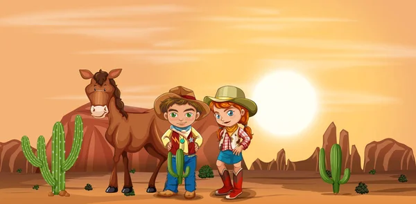 Bambini Deserto Illustrazione — Vettoriale Stock