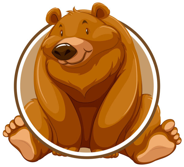 A grizzly bear circle sticker illustration