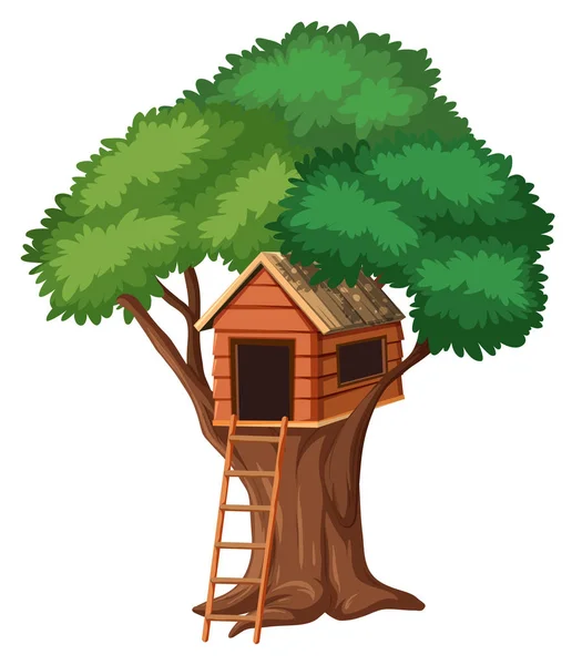 Casa Árvore Isolada Sobre Fundo Branco Ilustração —  Vetores de Stock