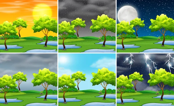 Set of nature landscape different weather illustration