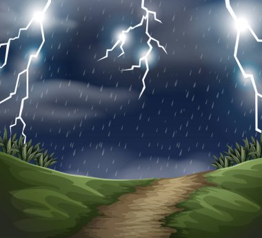 Açık fırtına peyzaj sahne illüstrasyon