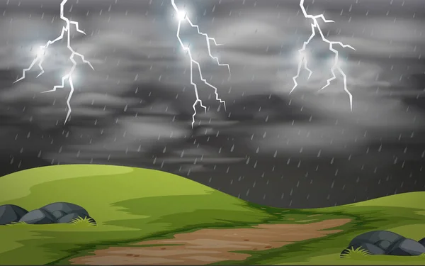 Land Scape Storm Scène Illustratie — Stockvector