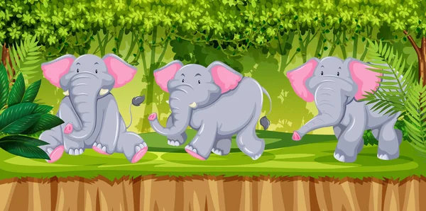 Słonie Jugnle Scenie Ilustracja — Wektor stockowy