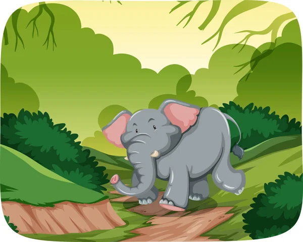 Happy Elephant Jungle Scene Illustration — Stock Vector