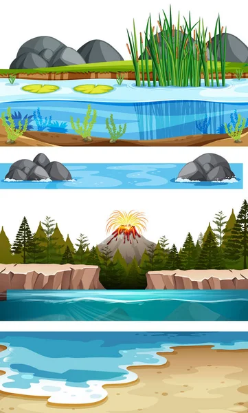 Σύνολο Νερό Σκηνές Εικονογράφηση — Διανυσματικό Αρχείο
