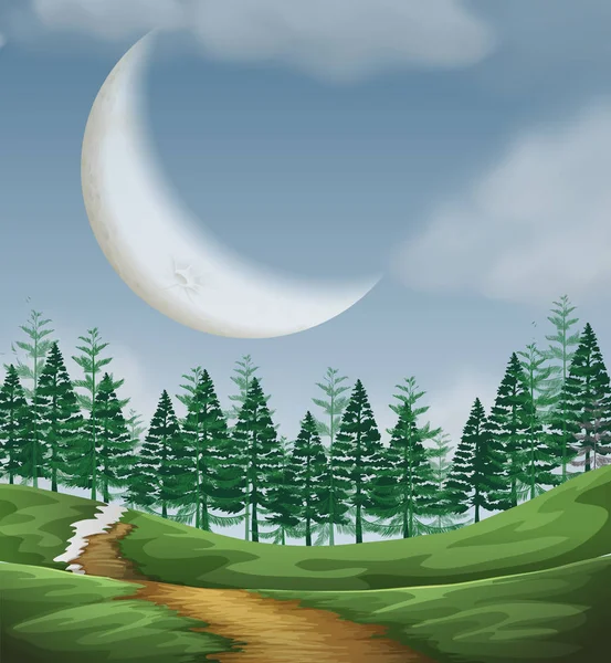 Cresent Duży Księżyc Natura Sceny Ilustracja — Wektor stockowy