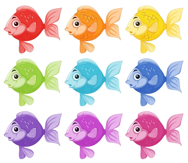 Conjunto Ilustração Peixe Colorido —  Vetores de Stock