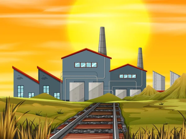 工业工厂在日落例证 — 图库矢量图片