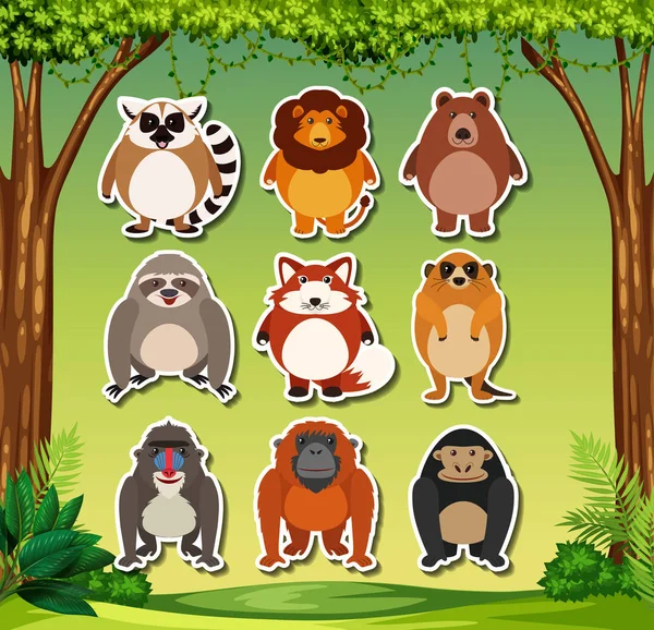 Jeu Stickers Animaux Illustration — Image vectorielle