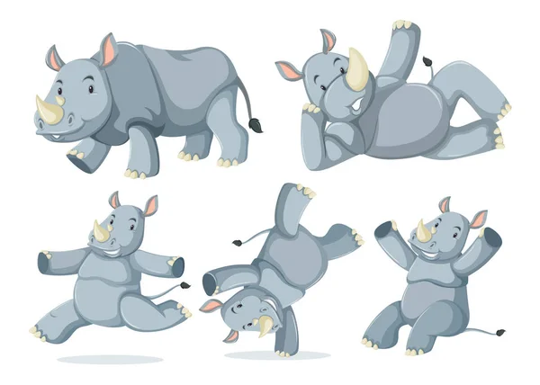 Reihe Von Niedlichen Nashörnern Illustration — Stockvektor