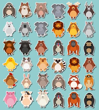 Mega etiket paketi hayvanlar illüstrasyon