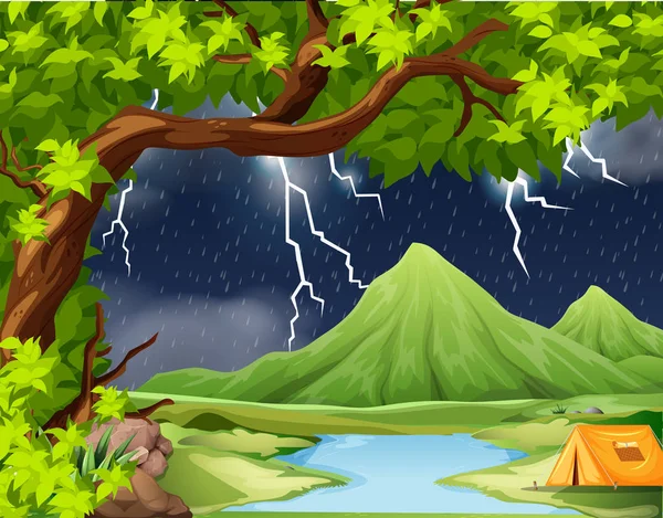 Naure Tempestade Camping Cena Ilustração —  Vetores de Stock