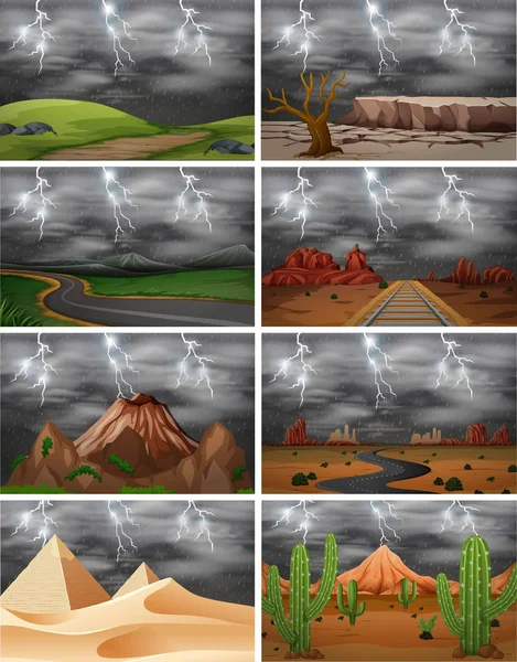 Ensemble Différentes Scènes Tempête Illustration — Image vectorielle