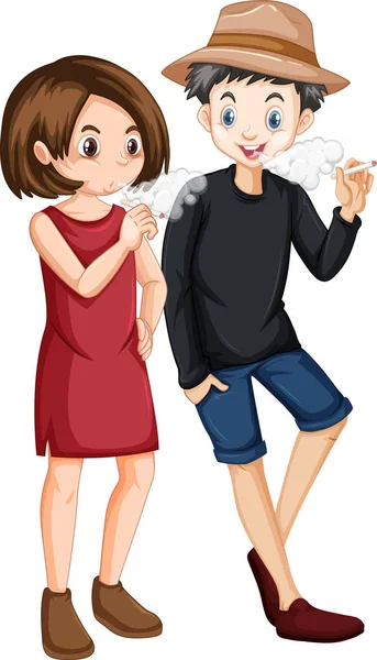 Deux Adolescents Fumant Blanc Fond Illustration — Image vectorielle