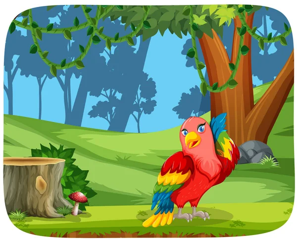 Cute Parrot Nature Scene Illustration — Stock Vector