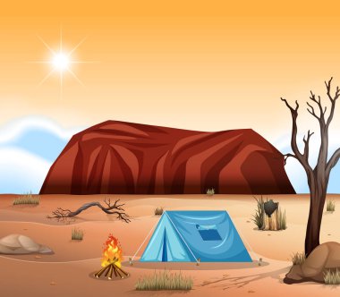 Uluru outback camping scene illustration clipart
